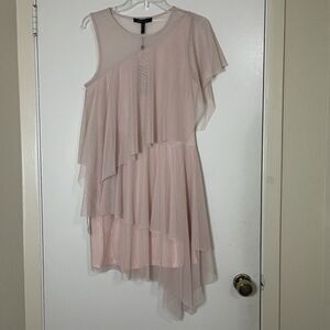 NEW! BCBGMAXAZRIA dusty pink chiffon tiered asymmetrical mini dress US XS